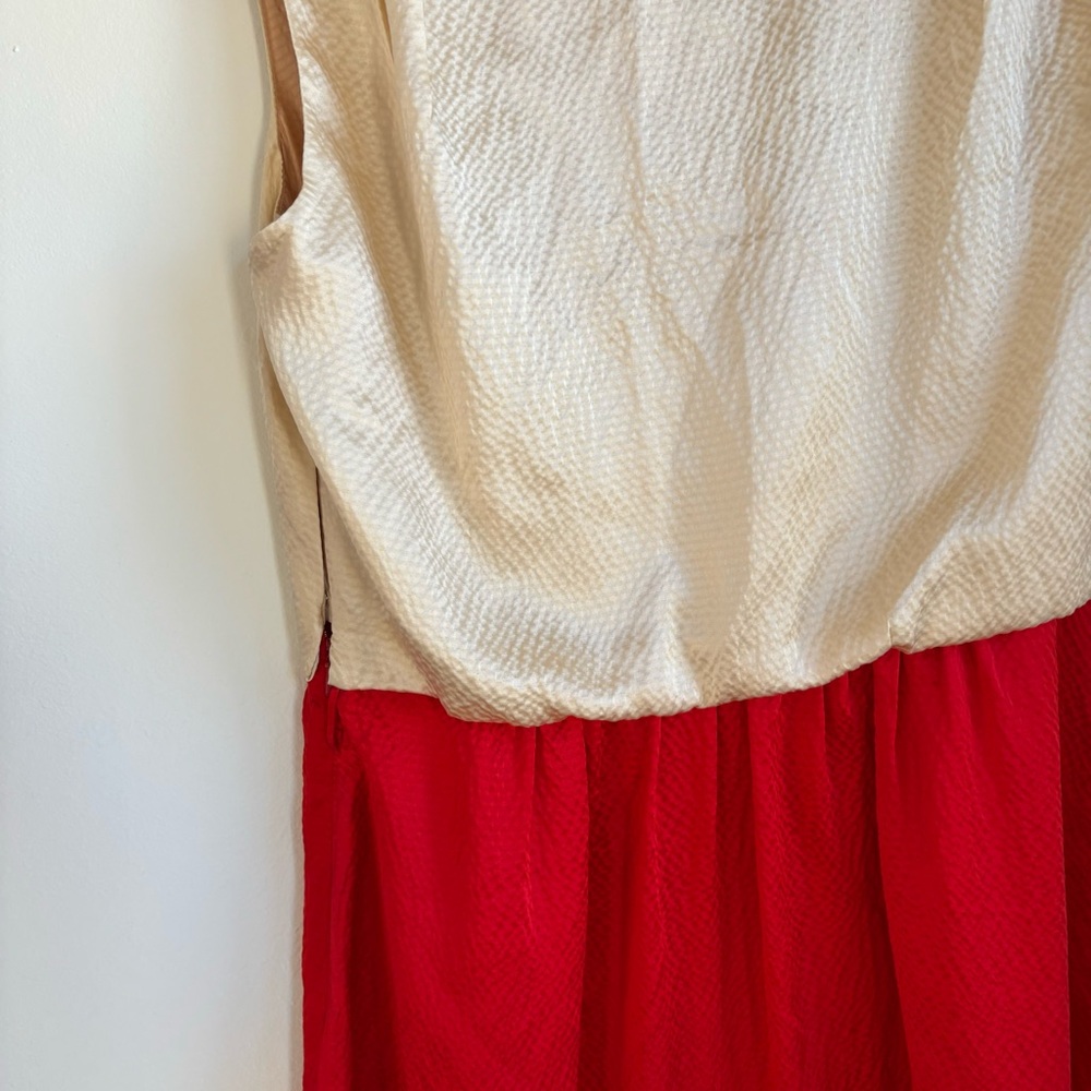 Tory Burch Darya Colorblock Dress Silk Champagne & Red Size 4 - Picture 13 of 15
